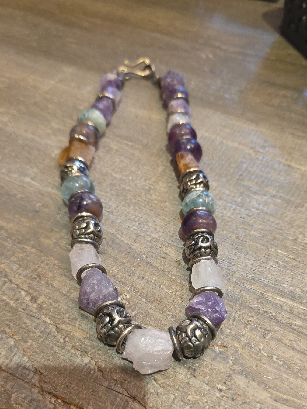 Handcrafted Multi-Stone Beaded Necklace - Purple and Blue Accents